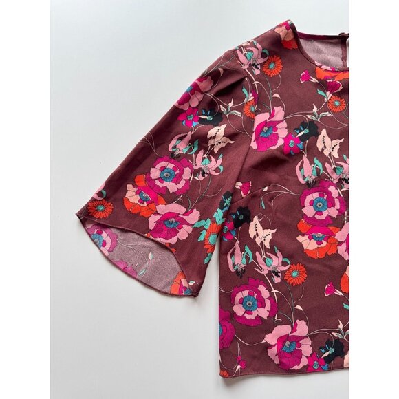 Aritzia WILFRED Cambrai Brown Matte Crepe Bell Sleeve Cropped Blouse, Size XXS - Picture 6 of 10